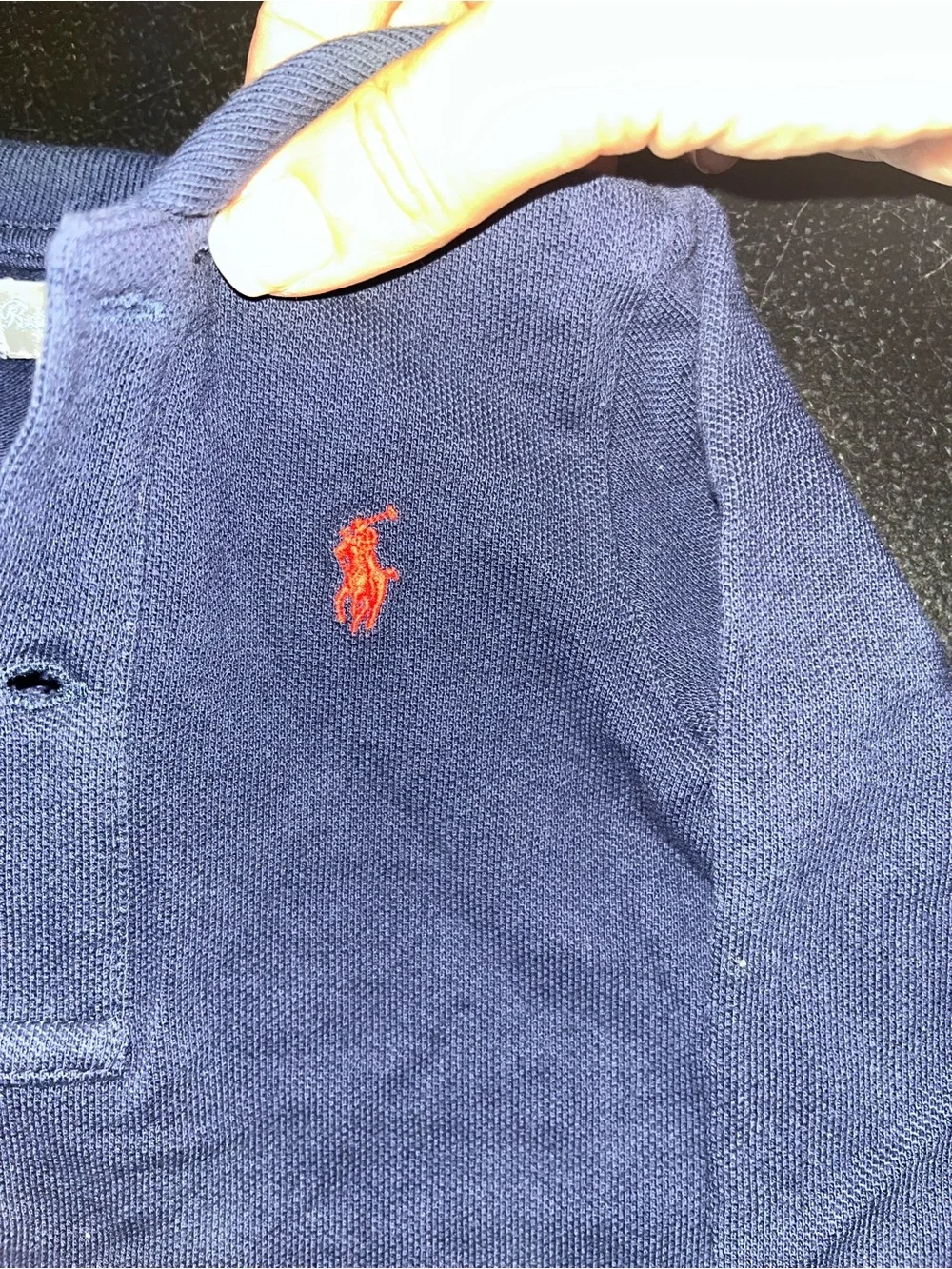 Ralph Lauren navy long sleeve polo onesie
